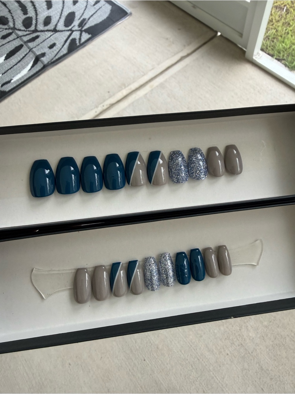 Blue & Gray Glitter Coffin Press-On Nail Set